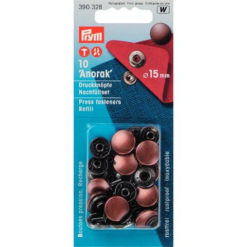 Trykknapper anorak refill 10 stk x 15 mm kobber